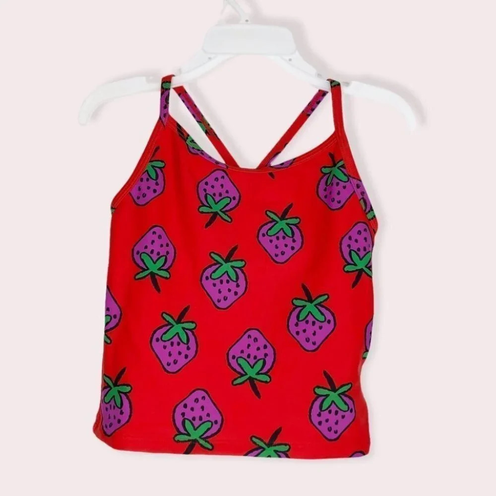 Hanna Andersson swimsuit top red with‎ strawberries size 3 years